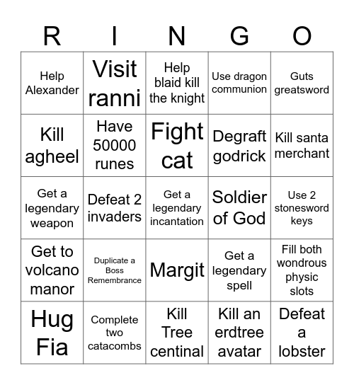 Elden Ring Bingo Card