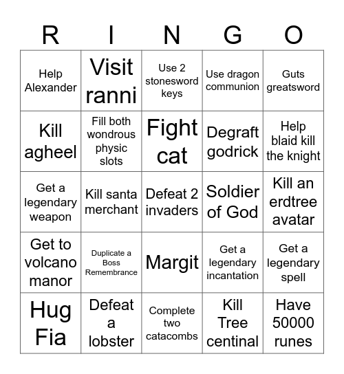 Elden Ring Bingo Card