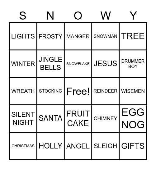 snowy Bingo Card