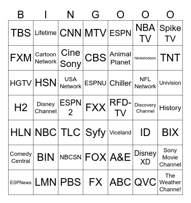 TV Channels Bingo Card