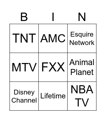 TV Channels Bingo Card