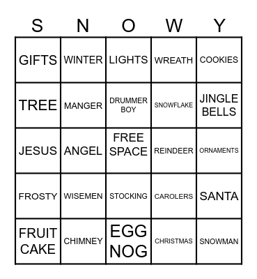 snowy Bingo Card