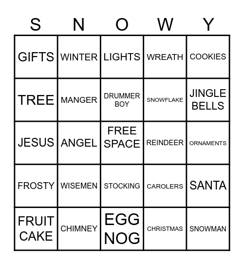 snowy Bingo Card