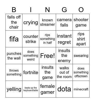 Gamer rage bingo Card