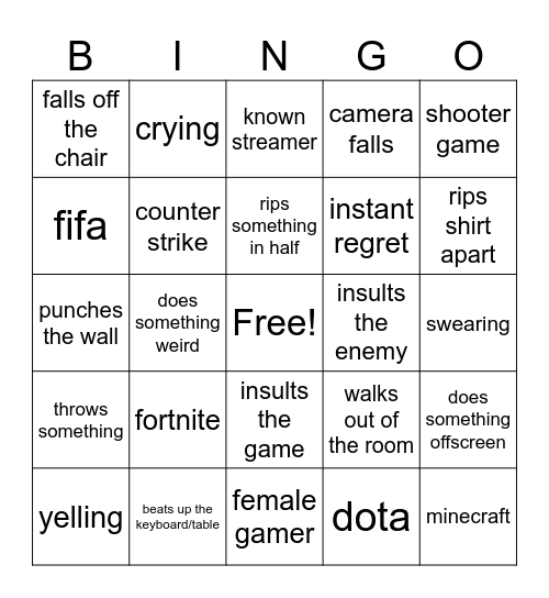 Gamer rage bingo Card