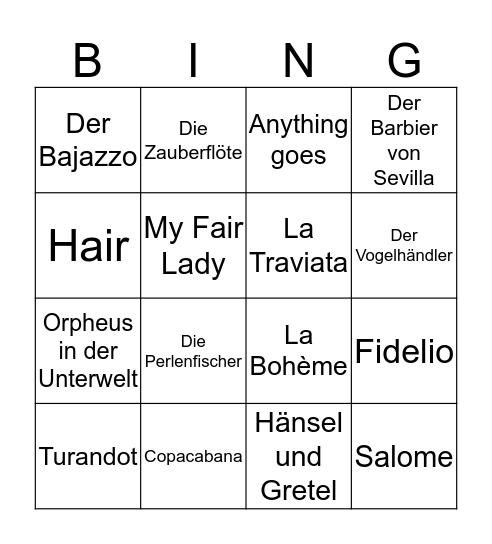 Opernbingo Card