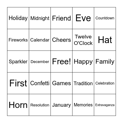 Noon Years Eve! Bingo Card