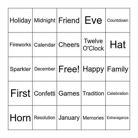 Noon Years Eve! Bingo Card