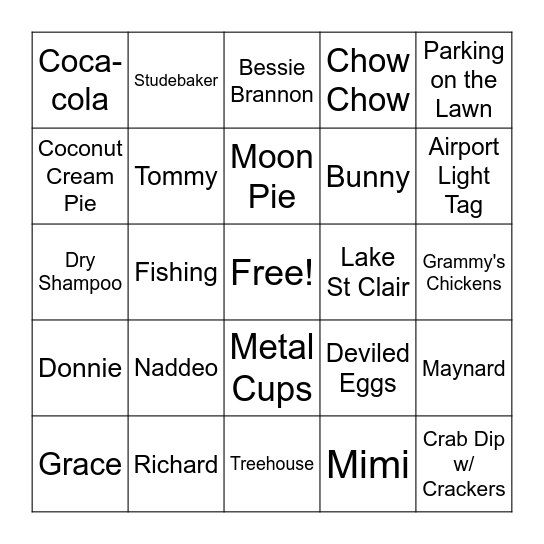 Grove Family Bingo Card