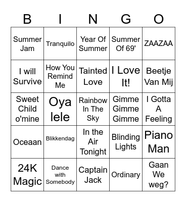 Muziek bingo 2025 Bingo Card