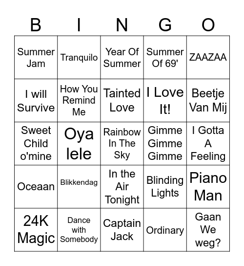 Muziek bingo 2025 Bingo Card