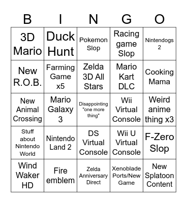 2026 Nintendo Direct Bingo Card