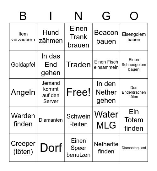 Minecraft Live Bingo Card