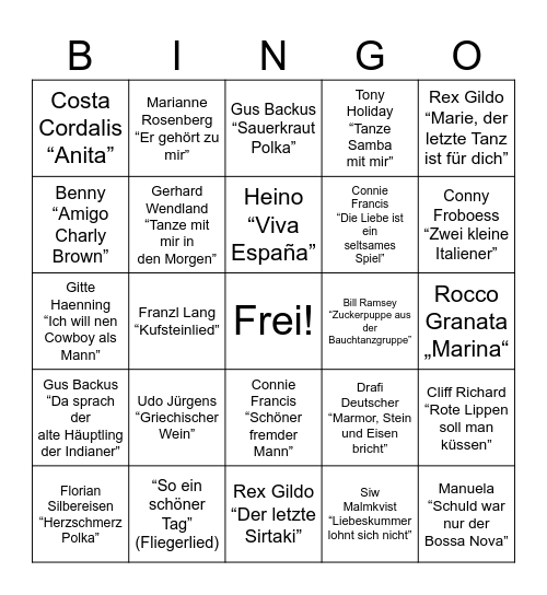 Musik Bingo Card