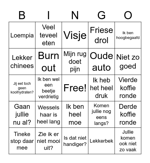 Kerst Bingo Card
