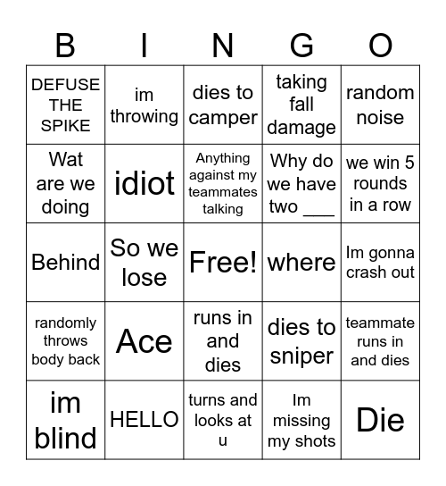 Valorant Bingo Card
