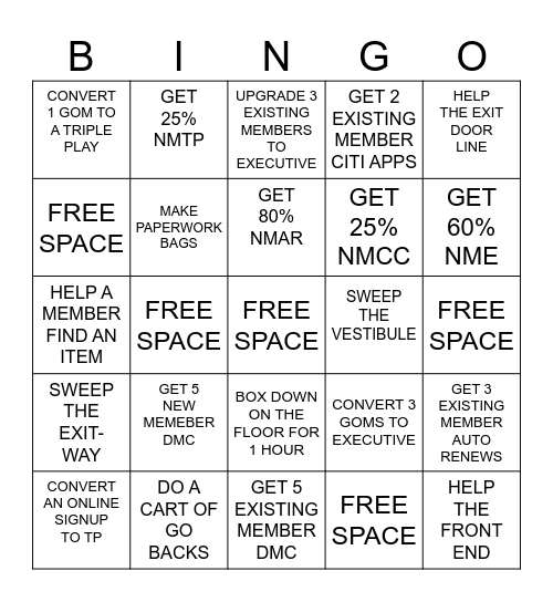 MEMBERSHIP BINGO Card