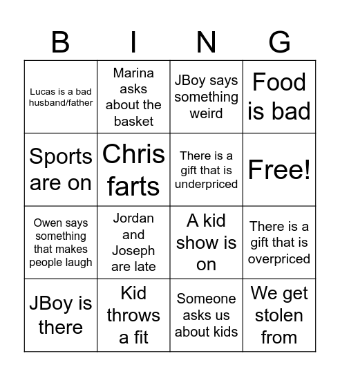 Raborn Bingo Card