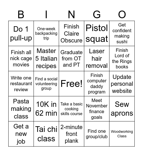 2026 Julia Bingo Card
