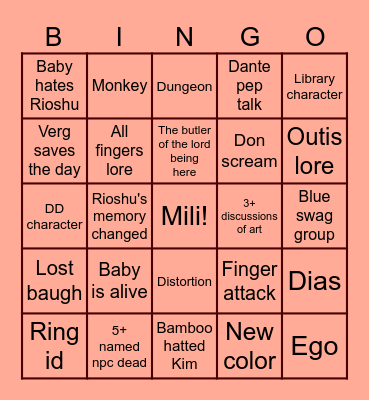 Canto 9 Bingo Card