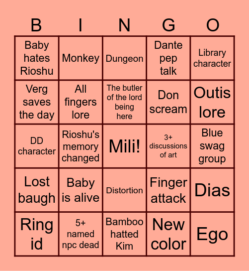 Canto 9 Bingo Card