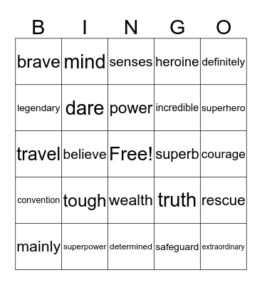 Vocabulary theme 3 Bingo Card