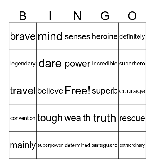 Vocabulary theme 3 Bingo Card