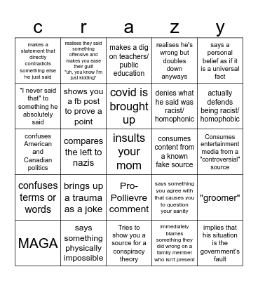 unhinged dad comments Bingo Card