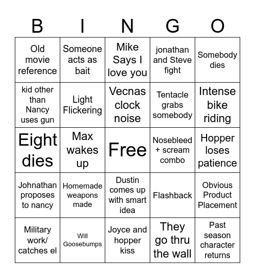STRANGER THINGS: S5 Bingo Card