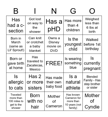 Baby Shower Ice Breaker Bingo Card