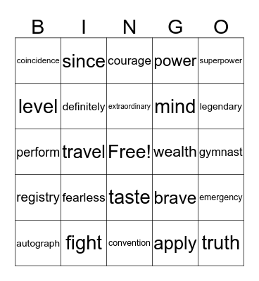 Vocabulary theme 3 Bingo Card