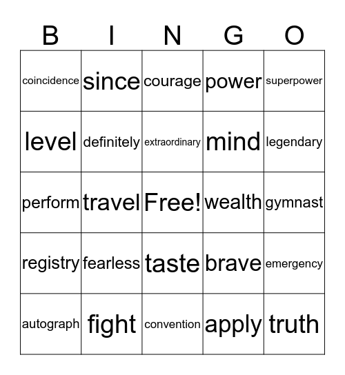 Vocabulary theme 3 Bingo Card