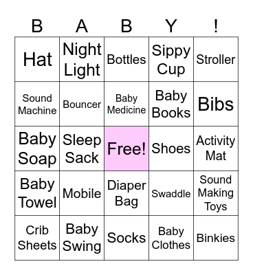 Baby Shower Gift BINGO Card