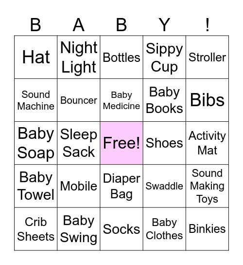 Baby Shower Gift BINGO Card