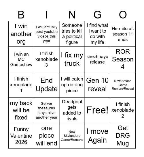 Untitled Bingo Card