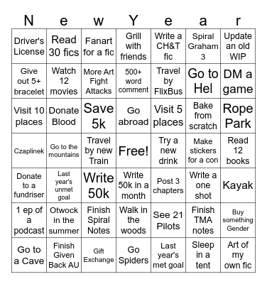 2026 Goals Bingo Card