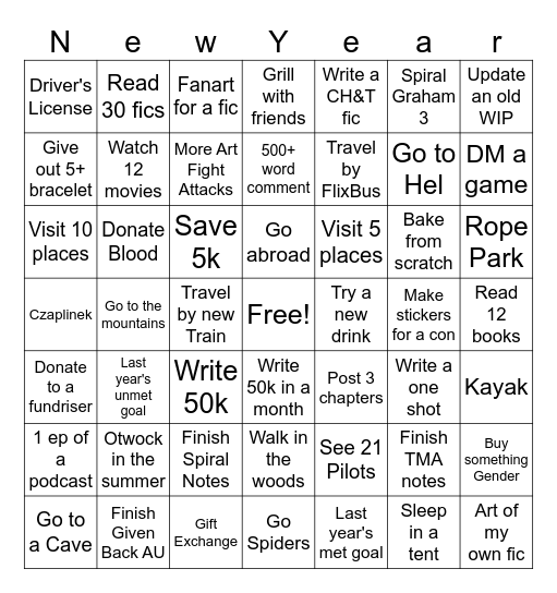 2026 Goals Bingo Card