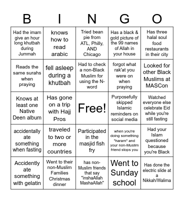 Black Muslim Bingo Card