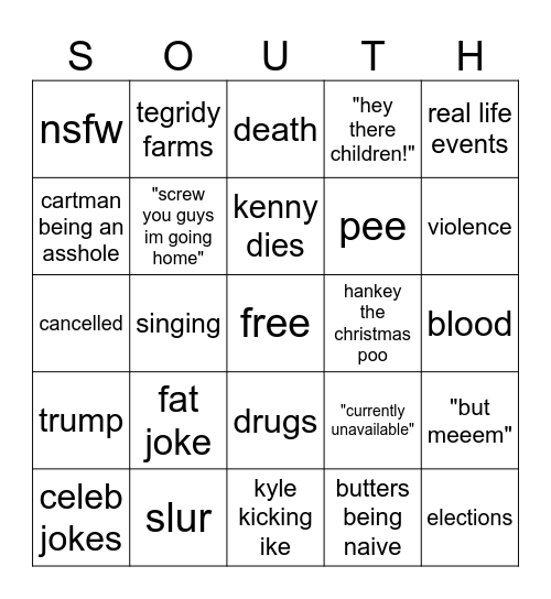 south park bingo Card