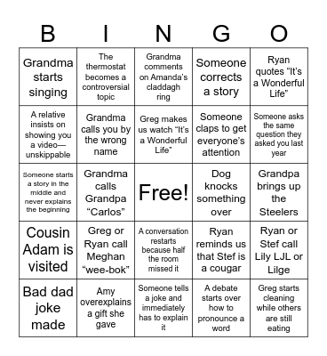 Lex Family Bingo Card