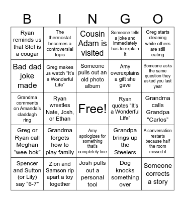 Lex Family Bingo Card