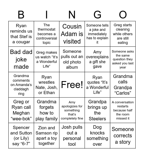 Lex Family Bingo Card