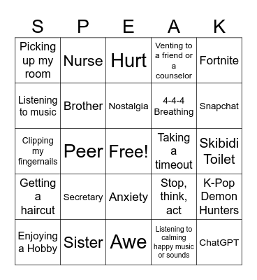 Social Skills Bingo Card