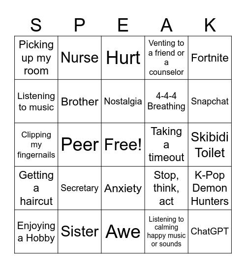 Social Skills Bingo Card