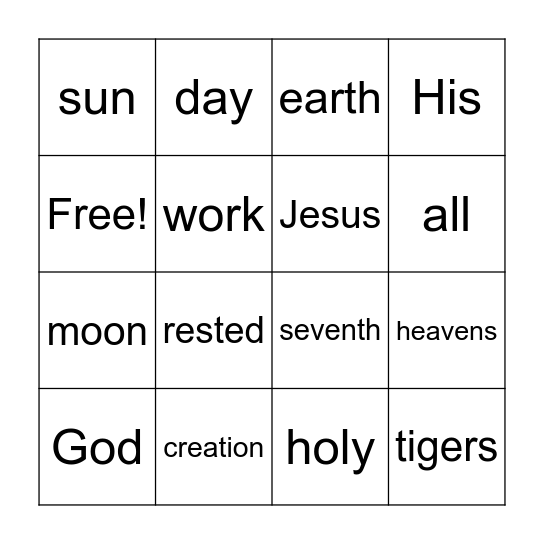 Genesis 2:1-4 Bingo Card