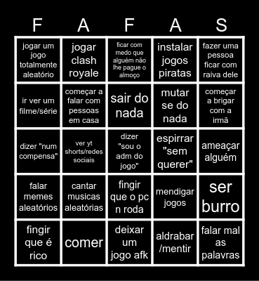 FAFA BINGO Card
