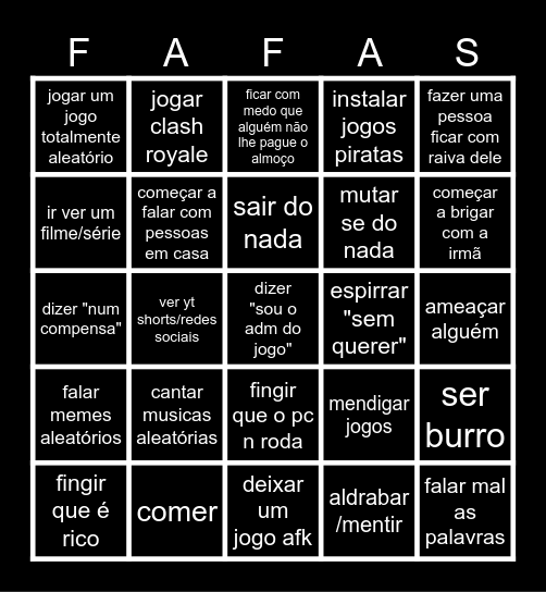 FAFA BINGO Card