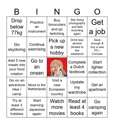 2026 New years Resolutions Bingo Card