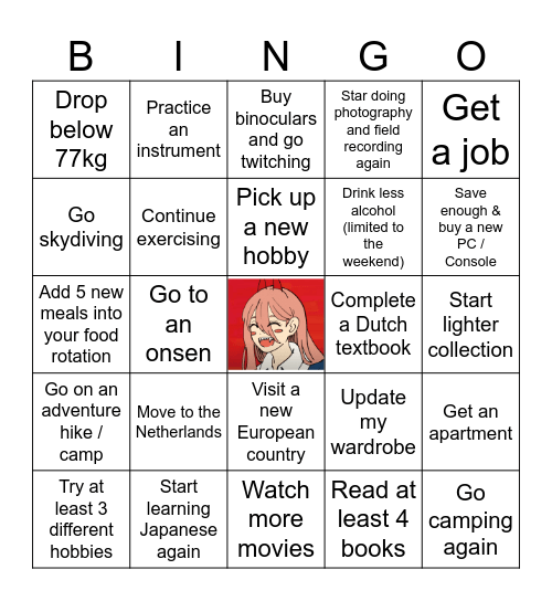 2026 New years Resolutions Bingo Card