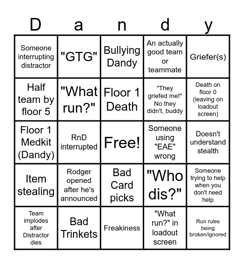 DW Bingo Card